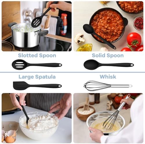 TeamFar 8-Piece Silicone Cooking Utensils Set, Black