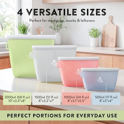 Reusable Silicone Food Storage Bags – Set of 4 Multicolor