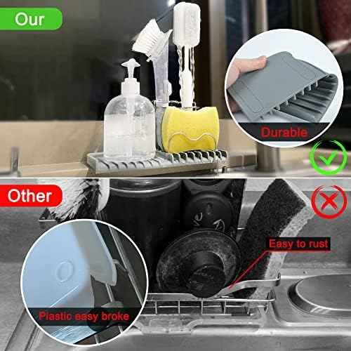Gosmol Kitchen Sink Dish Brush and Sponge Holder, Gray
