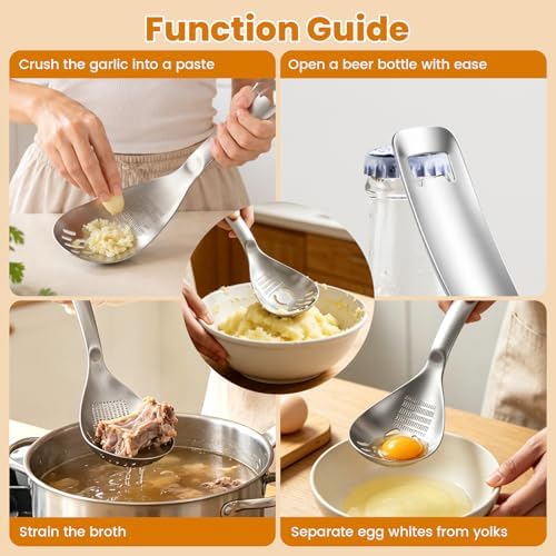 Multifunctional 5-in-1 Cooking Spoon, Stainless Steel Fine Grinding