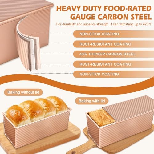 Pullman Loaf Pan with Lid, 2 Pack 2.2 LB & 1 LB Dough Capacity
