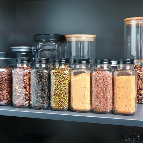 15 Pack 8oz Glass Spice Jars with Grinders, Square Spice Bottles
