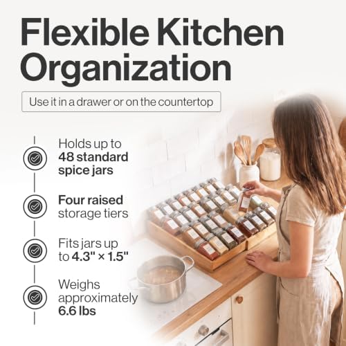 Bamboo Spice Drawer Organizer, Expandable 12 to 23 Inch Insert Holds