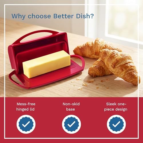 Better Dish Flip Top Butter Dish with Attached Lid - Holds 2 Sticks