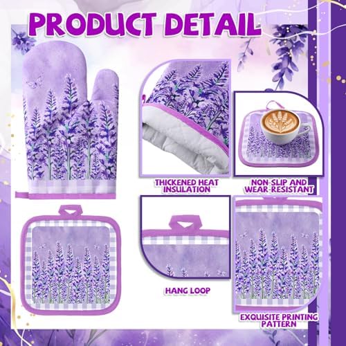 VitalCozy 10 Pcs Purple Lavender Kitchen Decor Set Kitchen Towels