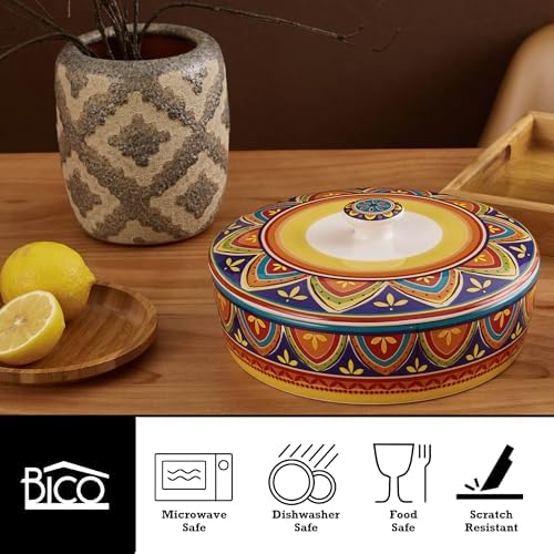 Bico Ceramic Tortilla Warmer with Lid, 8.9 Inch, Tunisian
