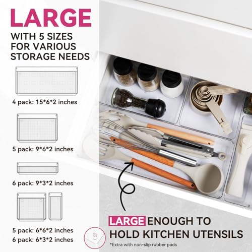 Criusia Large Drawer Organizer Bins 26 Pack | Complete 5 Size Clear