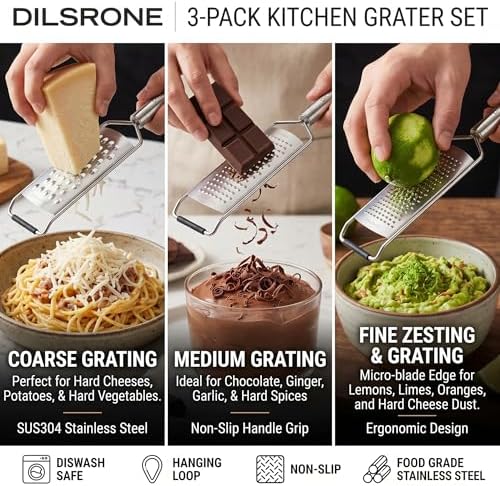 18/8 Stainless Steel 3-Piece Hand Cheese Grater Set