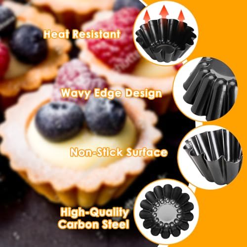 12 pcs Egg Tart Molds, 3.6" Mini Tart Pans, 1.2'' Deep Non-Stick