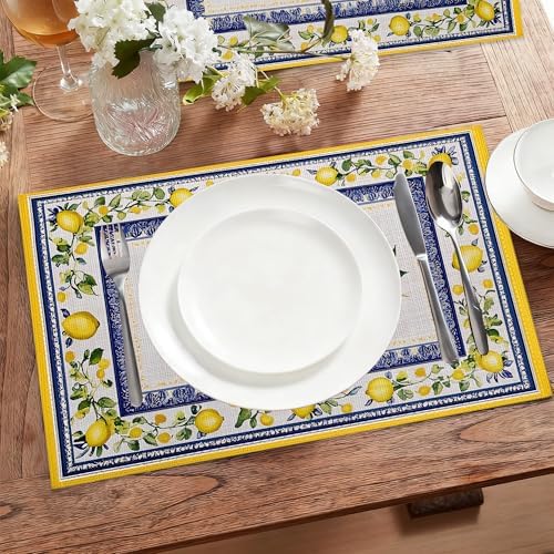 Lemon Branches Fabric Placemats,Vintage Rustic Country Table Placemats