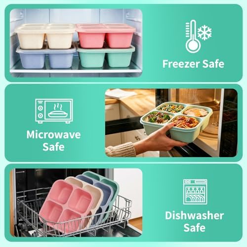 buluker 4 Pack Bento Snack Containers Set, 4 Compartment Food Storage