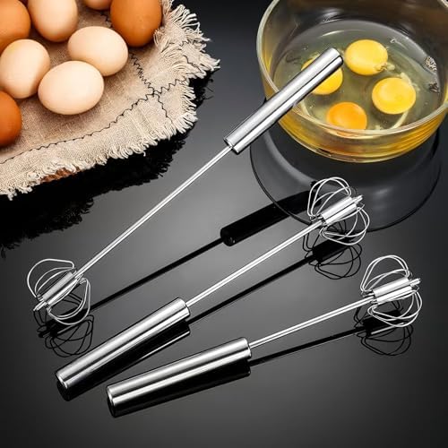3 Pack Stainless Steel Egg Whisk, Hand Push Rotary Whisk Blender