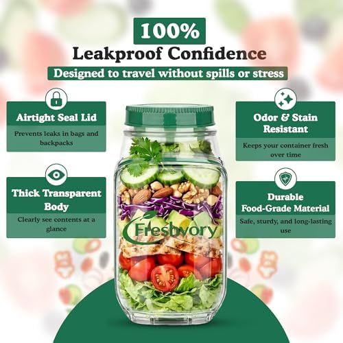Salad Pod Mason Jar Side Open, Leakproof Salad Container, BPA-Free