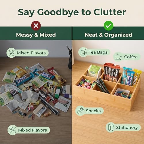 2 Pack Bamboo Desk Organizer with Adjustable Dividers