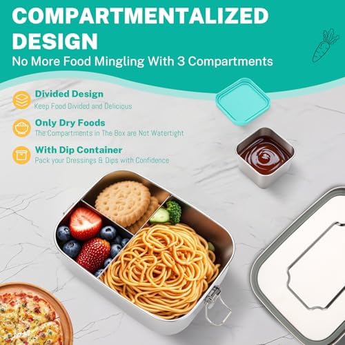LEEPENK Stainless Steel Bento Box (40oz) with 6oz Condiment Container