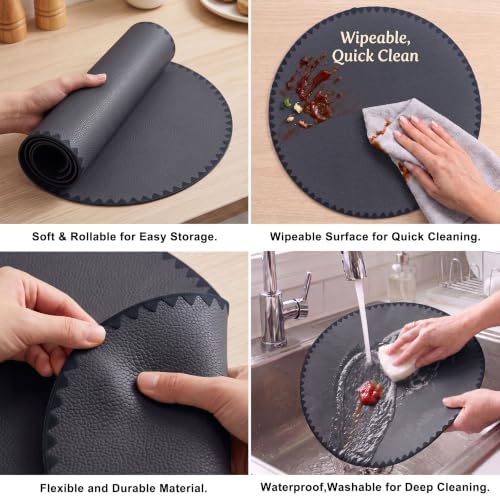 Placemats Set of 6,Premium Faux Leather Round Placemats for Dining