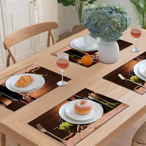 Wine Placemats Set of 4 Bottle Grapes Rustic Brown Table Mats