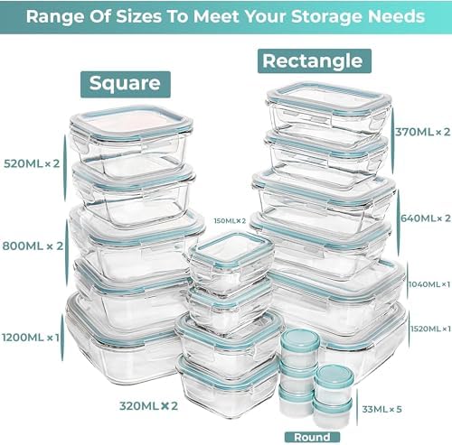 Razab 35 Pc Glass Food Storage Containers with Lids