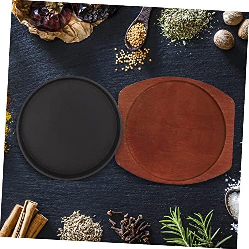 Cabilock Cast Iron Sizzling Plate with Wooden Base, 7.48 Inch Grill Pan