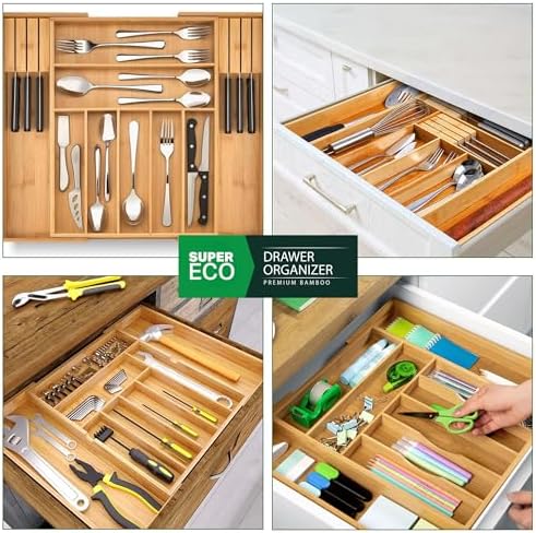 Bamboo Kitchen Drawer Organizer - Bamboo Expandable Drawer Organizer