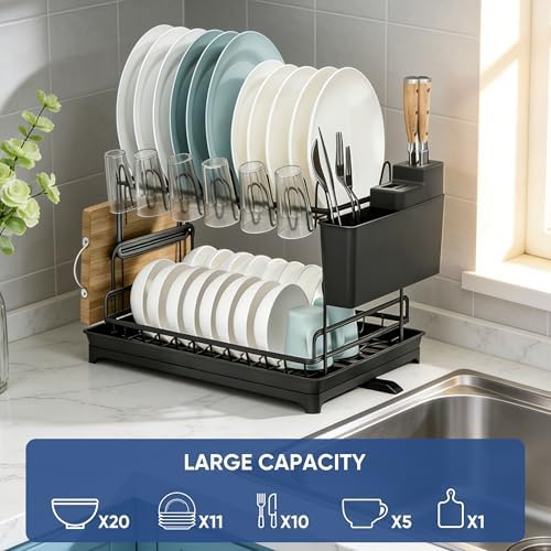 2-Tier Carbon Steel Dish Drying Rack, W16.5In