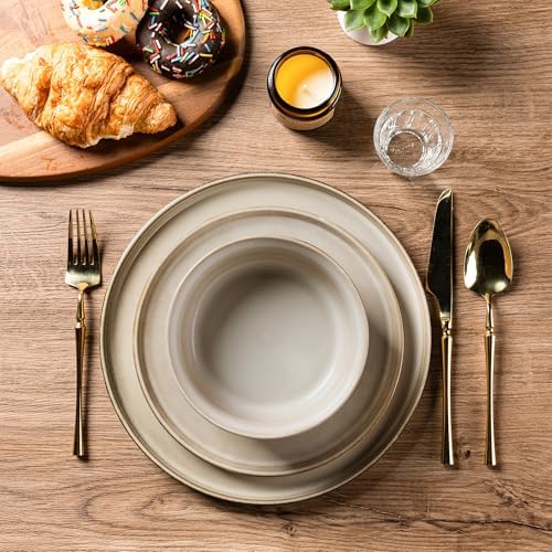 AmorArc Stoneware Dinnerware Sets for 4, 12 Piece Plates and Bowls