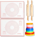 Qinyoung 20 Pcs Rolling Pin Set, 2 Wood Rollers 16 Rings Silicone Mats