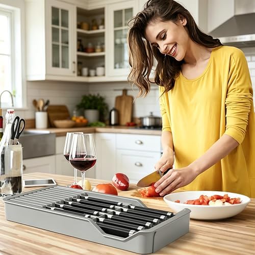 RIIPOO Expandable Drawer Knife Utensil Organizer Block Holder for