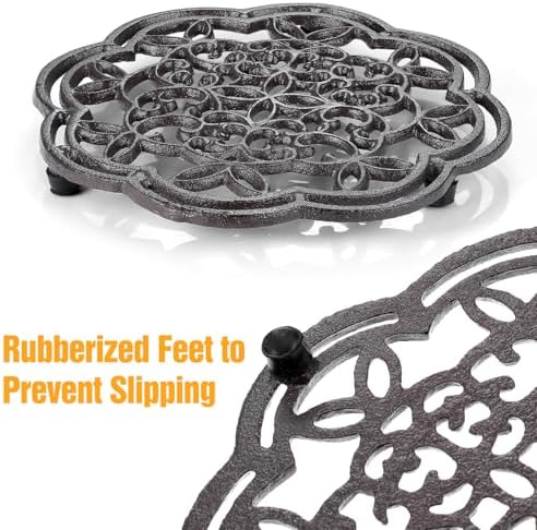 3 Pack Cast Iron Trivet, 7.7 Inch Round Heavy Duty Rustproof Trivets