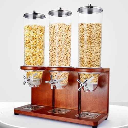 Cereal Dispenser Countertop Dry Food Grain Nut Candy Snack Rice Triple Food Dispenser (Triple,Beech)