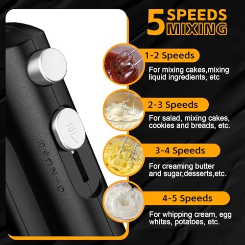 5-Speed Hand Mixer Electric With 4 Mixing Bowls Set