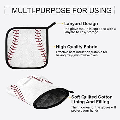 Oven Mitts Quilted Cotton Lining Baseball Softball Potholders BBQ