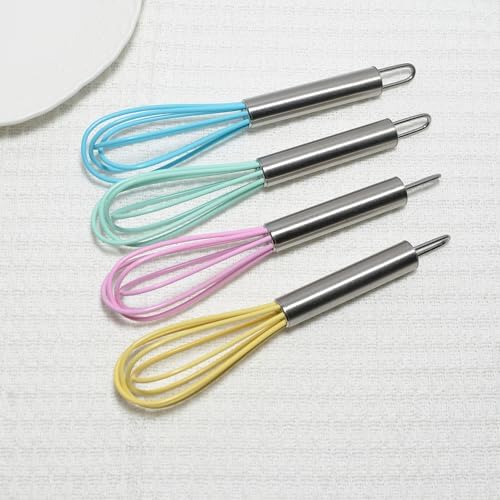 Mini Whisks 6 inch 4Pcs silica gel stainless steel Whisk, Hand Egg