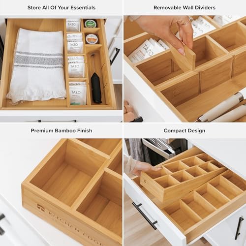 KitchenEdge Tea Bag & Coffee Pod Organizer | Bamboo, Small