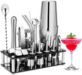 KINGROW Cocktail Shaker Set, 23 Piece Bartender Kit with Stand Silver