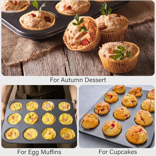 4 Pack Muffin Pan for Baking, Standard Cupcake Pan with 200 Natural