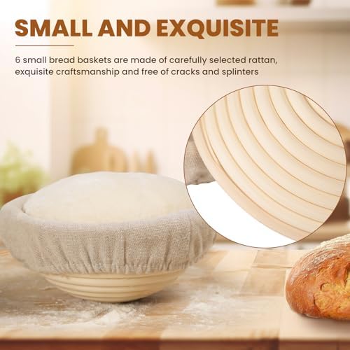 Kikcoin 6 Pack 5 Inch Banneton Bread Proofing Baskets