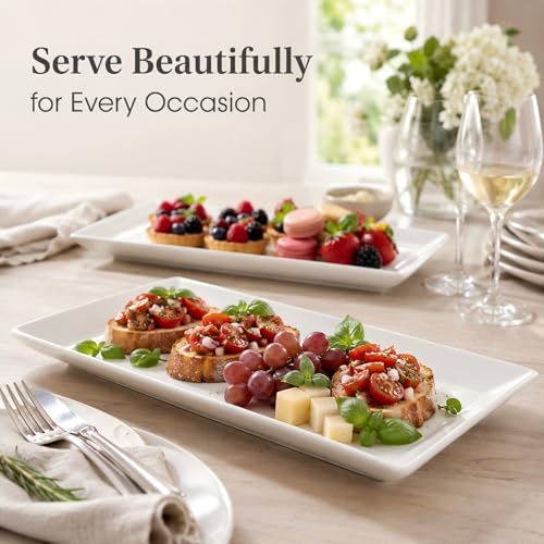 12 Inch White Porcelain Rectangular Serving Platters Set of 4