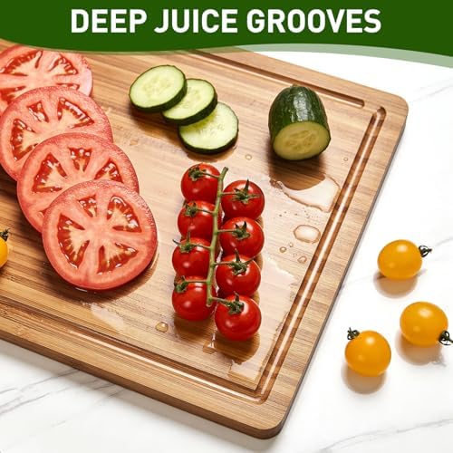 Bamboo Cutting Boards Set for Kitchen Non Toxic Solid Wood Chopping