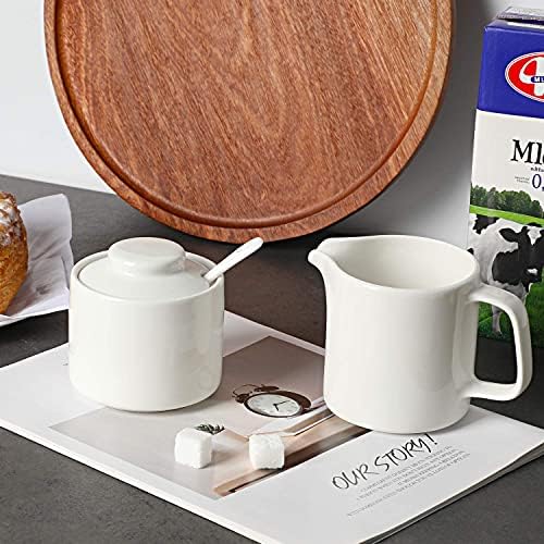 ONTUBE Porcelain Sugar and Creamer Set of 3,Ceramics Cream Pitcher