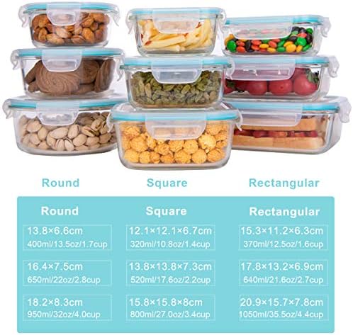 AILTEC 9 Pack Glass Food Storage Containers with Lids