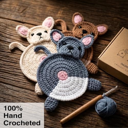 Funny Frenchie Butt Coasters Set of 3 - Handmade Absorbent Crochet