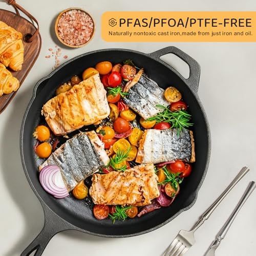 EWFEN Cast Iron Skillet 3-Piece Set, Heavy-Duty Professional
