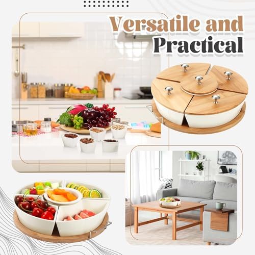 Rtteri 360° Rotatable Lazy Susan Serving Tray with Bowls 11.4'' Chip