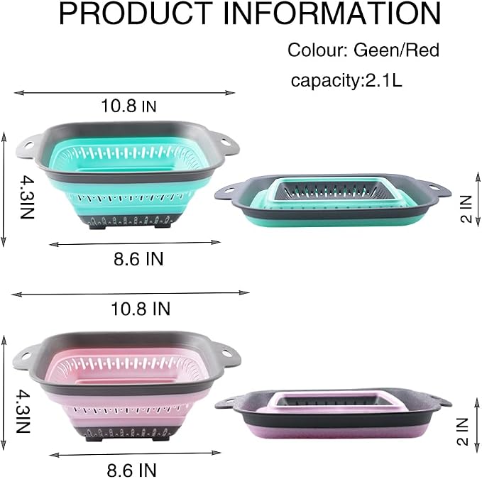 Collapsible Colander Set, Square Round Triangles Silicone Kitchen Strainer - Image 2