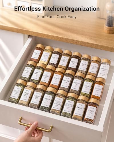 24 Pack Glass Spice Jars: 492 Lables & Pepper Grinder & Bamboo Lids