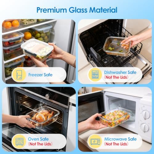 5 Pack 22 oz Glass Food Storage Containers, Grey