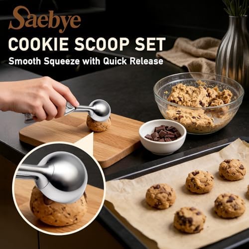 Saebye Cookie Scoop Set, Cookie Scoops for Baking Set of 3, Cookie