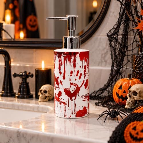 JarThenaAMCS Halloween Soap Dispenser Bloody Handprint Glass Dispenser