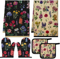 Bencailor 6 Pcs Vintage Flower Kitchen Towels Oven Mitts and Pot